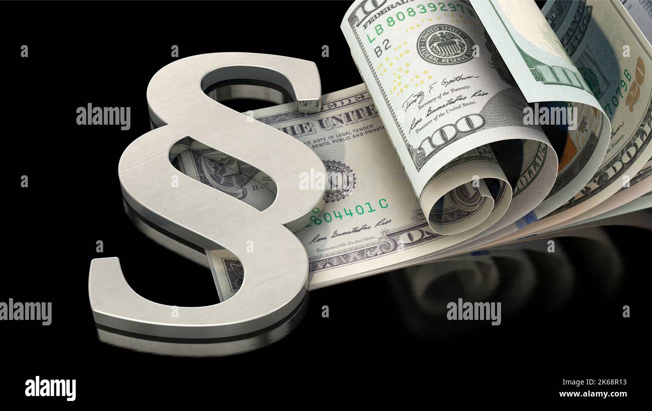 Paragraph symbol and Dollar bills Stock Photo