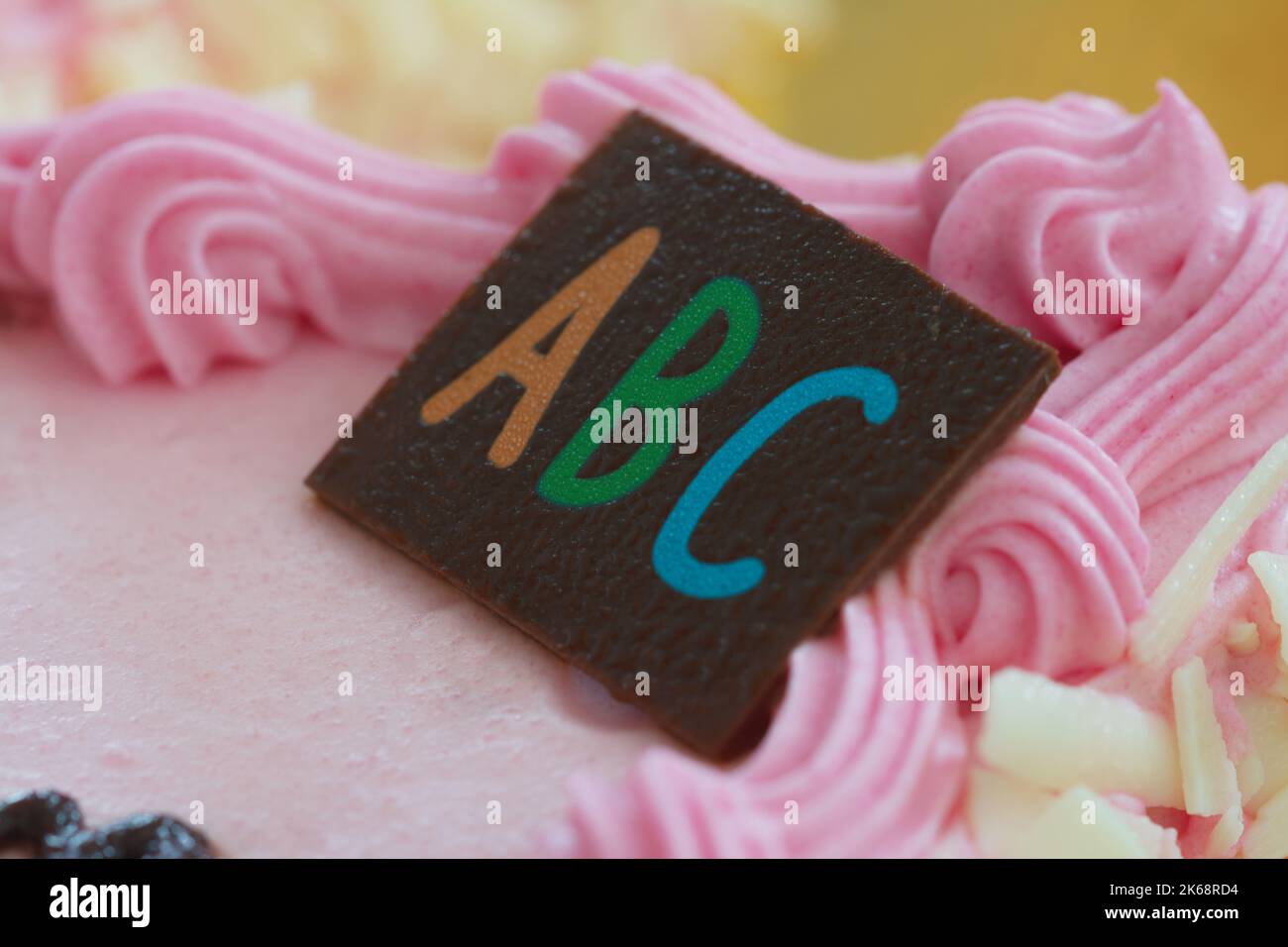 Close-up of cake with ABC sign Stock Photo