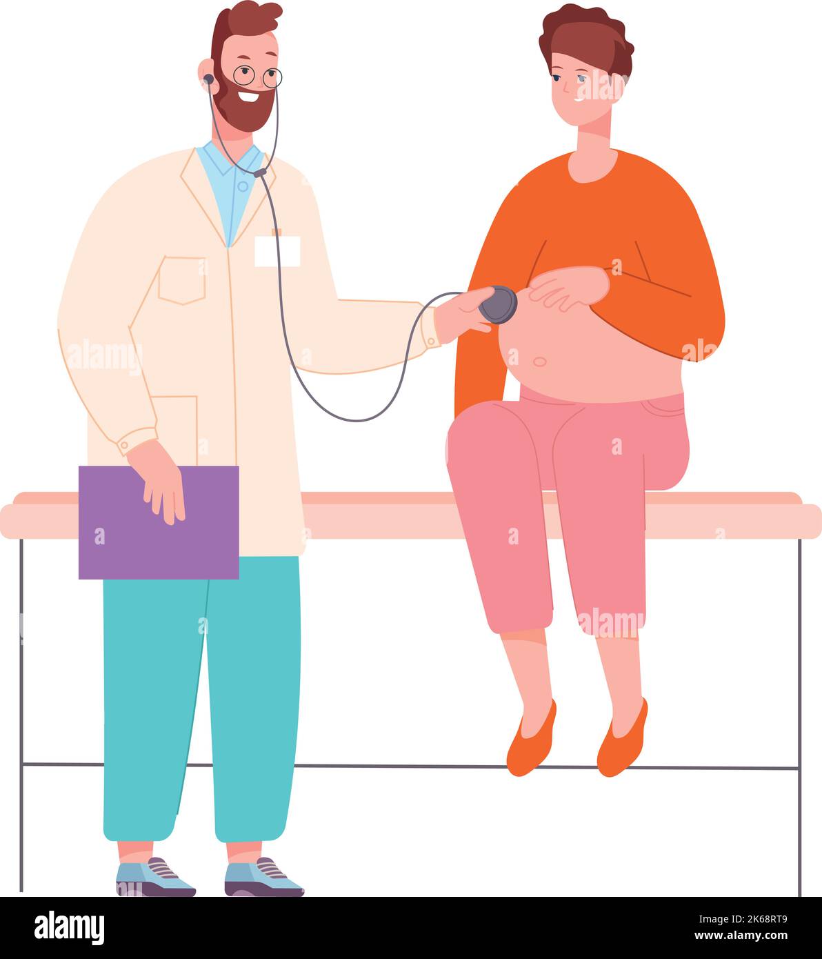 Doctor checking pregnant woman. Patient medical exam isolated on white