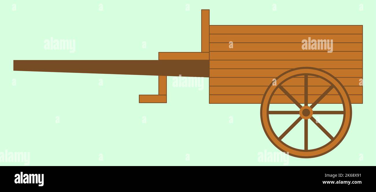 Old wooden wagon with wheel, horse wagon, brown and green colors, old