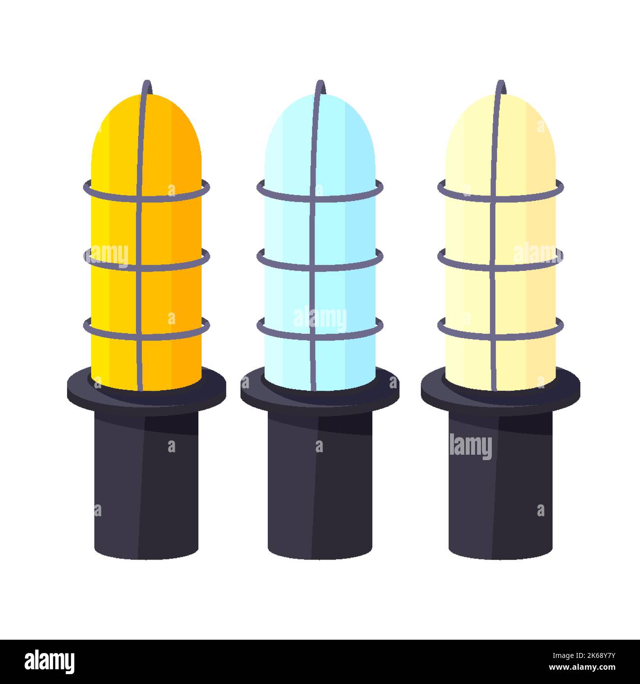 Illumination urban garden floor lamp flat set. Street light outside