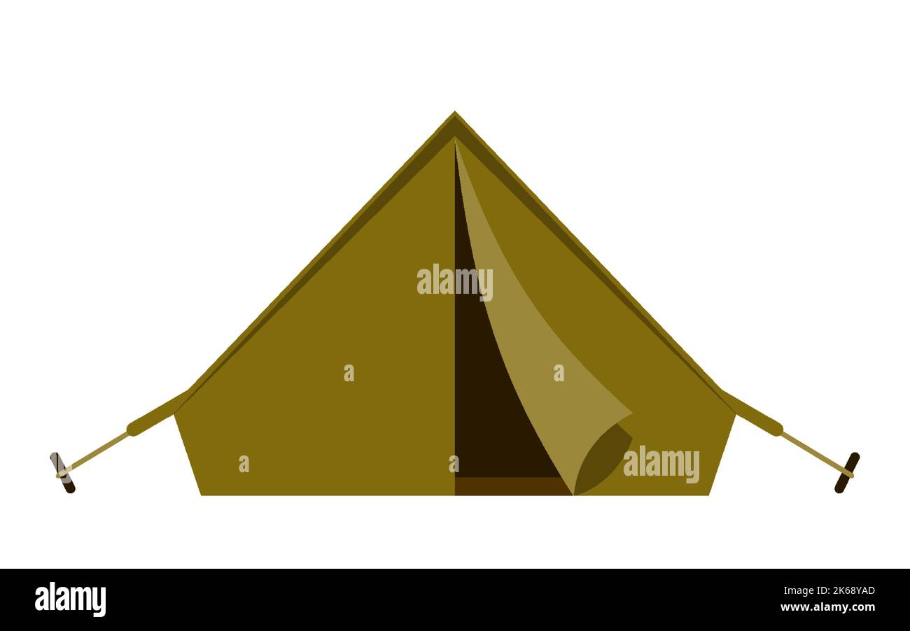 Tent camping gear folding tourist khaki green flat. Camping gear