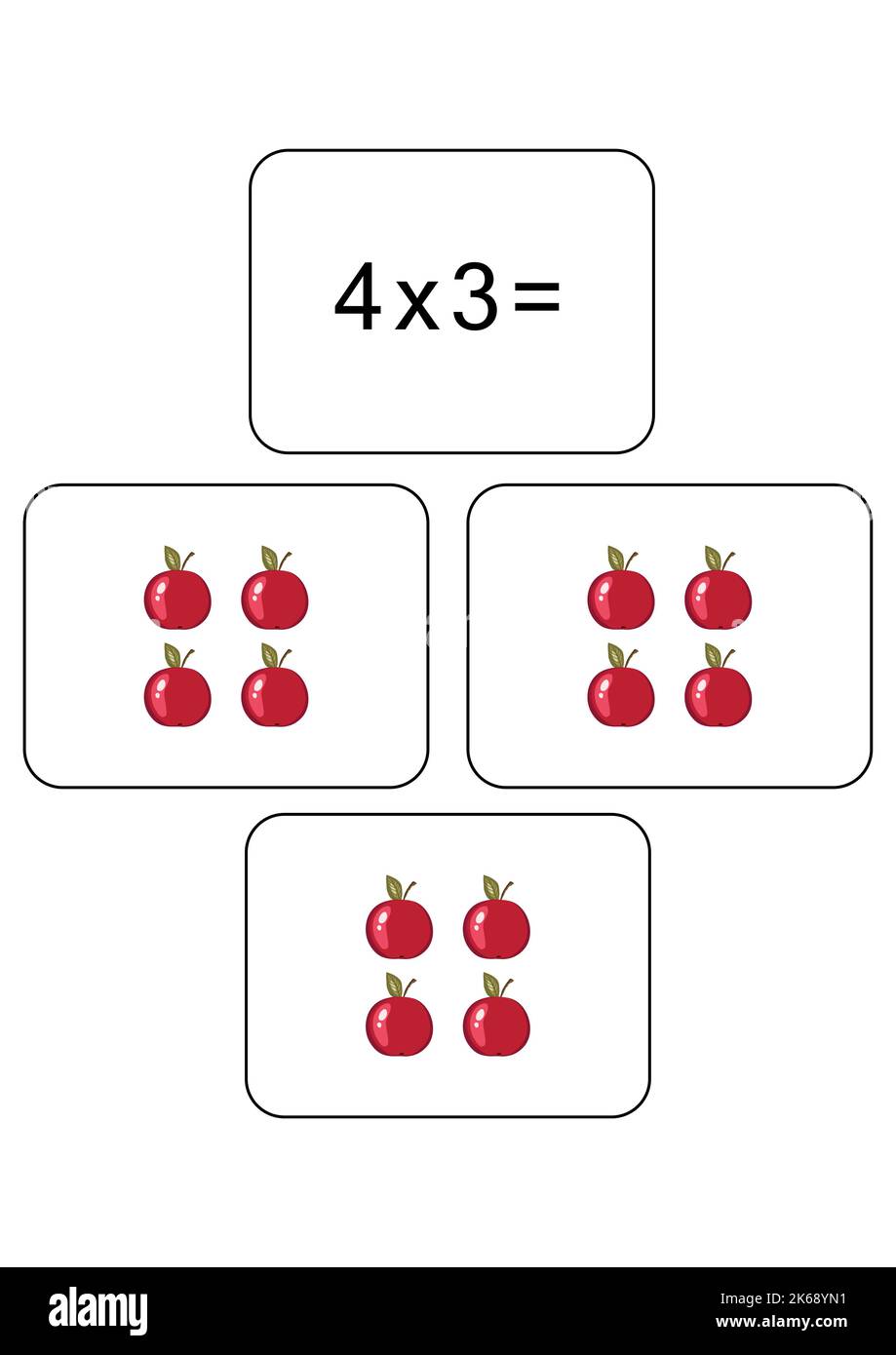 Multiplication table of 4. Maths card with an example, drawing ...