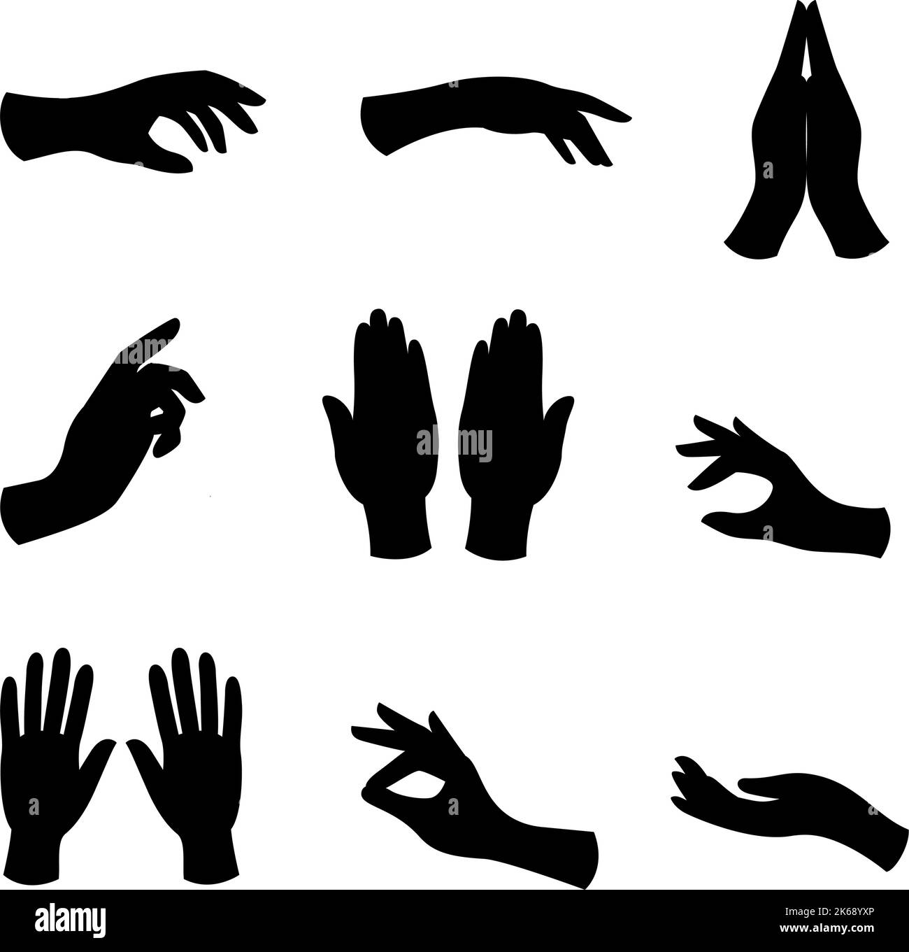 Set black silhouette feminine hands. Decorative illustration for sandblasting, laser and plotter cutting. Stock Vector