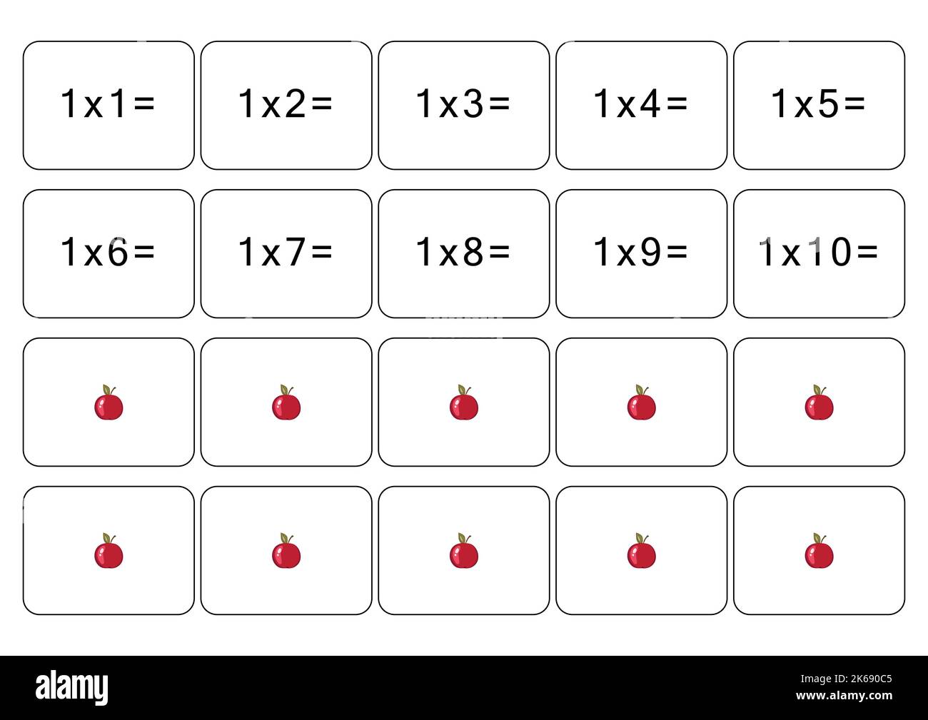 Multiplication and division table of 1. Maths card with an example ...