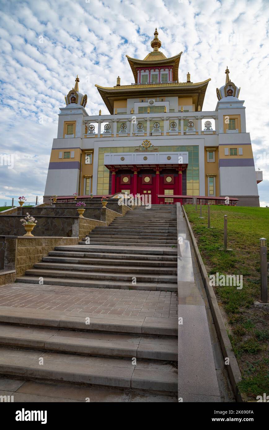 ELISTA, RUSSIA - SEPTEMBER 21, 2021: Buddhist temple 'Golden Abode of Buddha Shakyamuni' close-up. Elista, Kalmykia Stock Photo