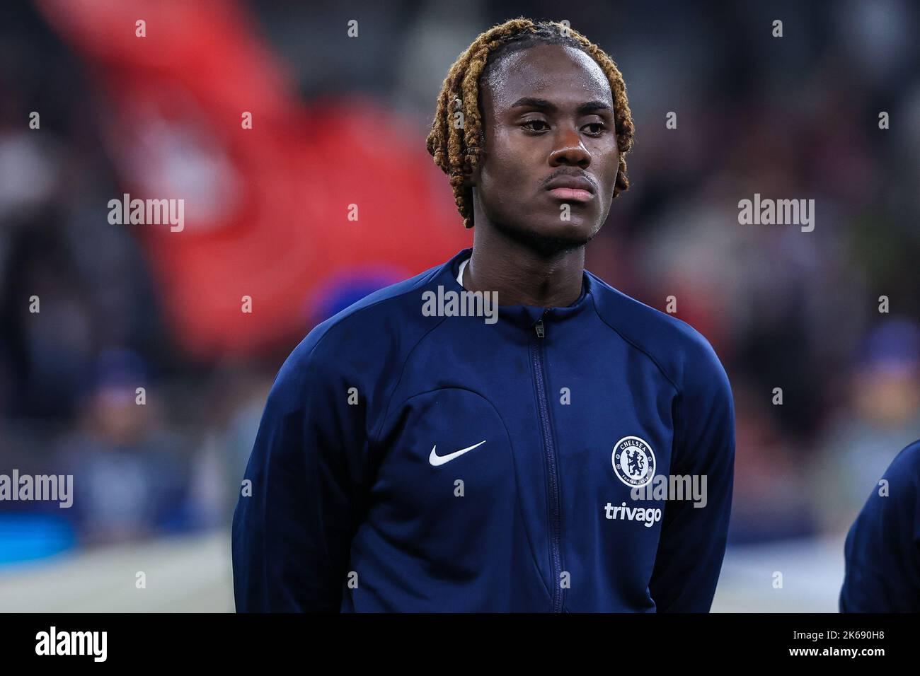 Milan, Italy. 11th Oct, 2022. Trevoh Chalobah of Chelsea FC looks on during the UEFA Champions League 2022/23 Group Stage - Group E football match between AC Milan and Chelsea FC at Giuseppe Meazza Stadium, Milan, Italy on October 11, 2022 Credit: Independent Photo Agency/Alamy Live News Stock Photo