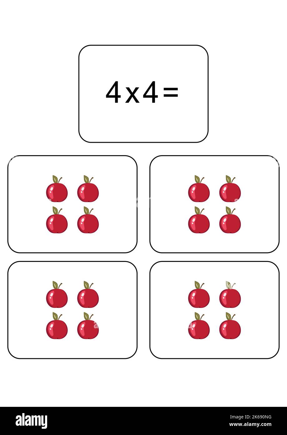 Multiplication table of 4. Maths card with an example, drawing ...