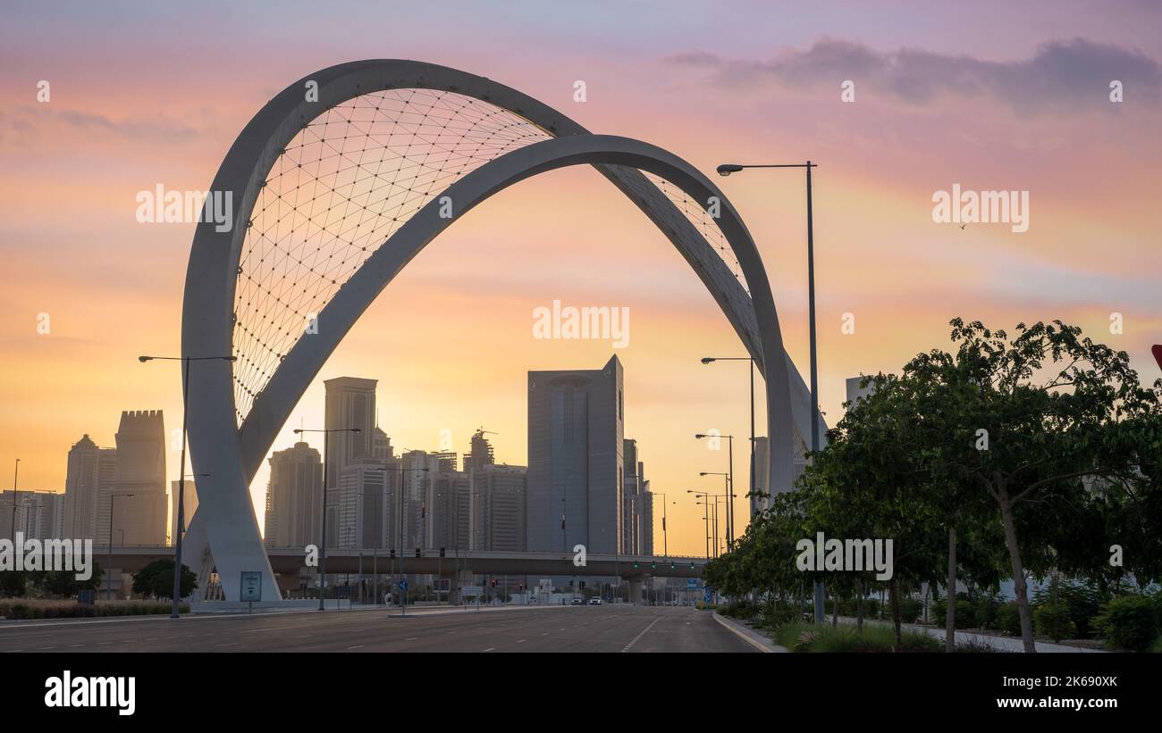 Doha, Qatar May 15,2022 5th June Arch bridge in Doha to lusail