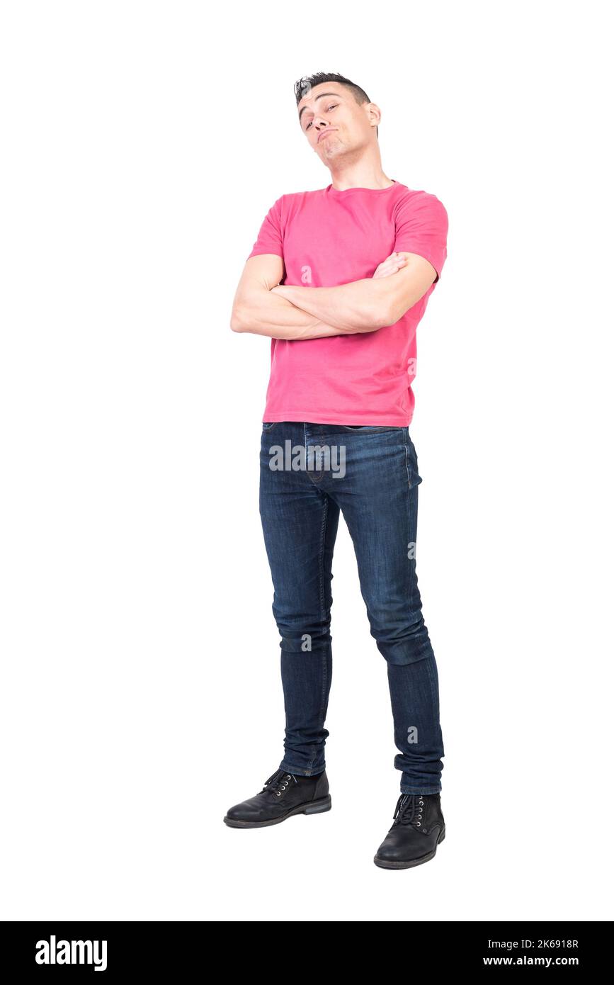 Self assured man with crossed arms. White background Stock Photo