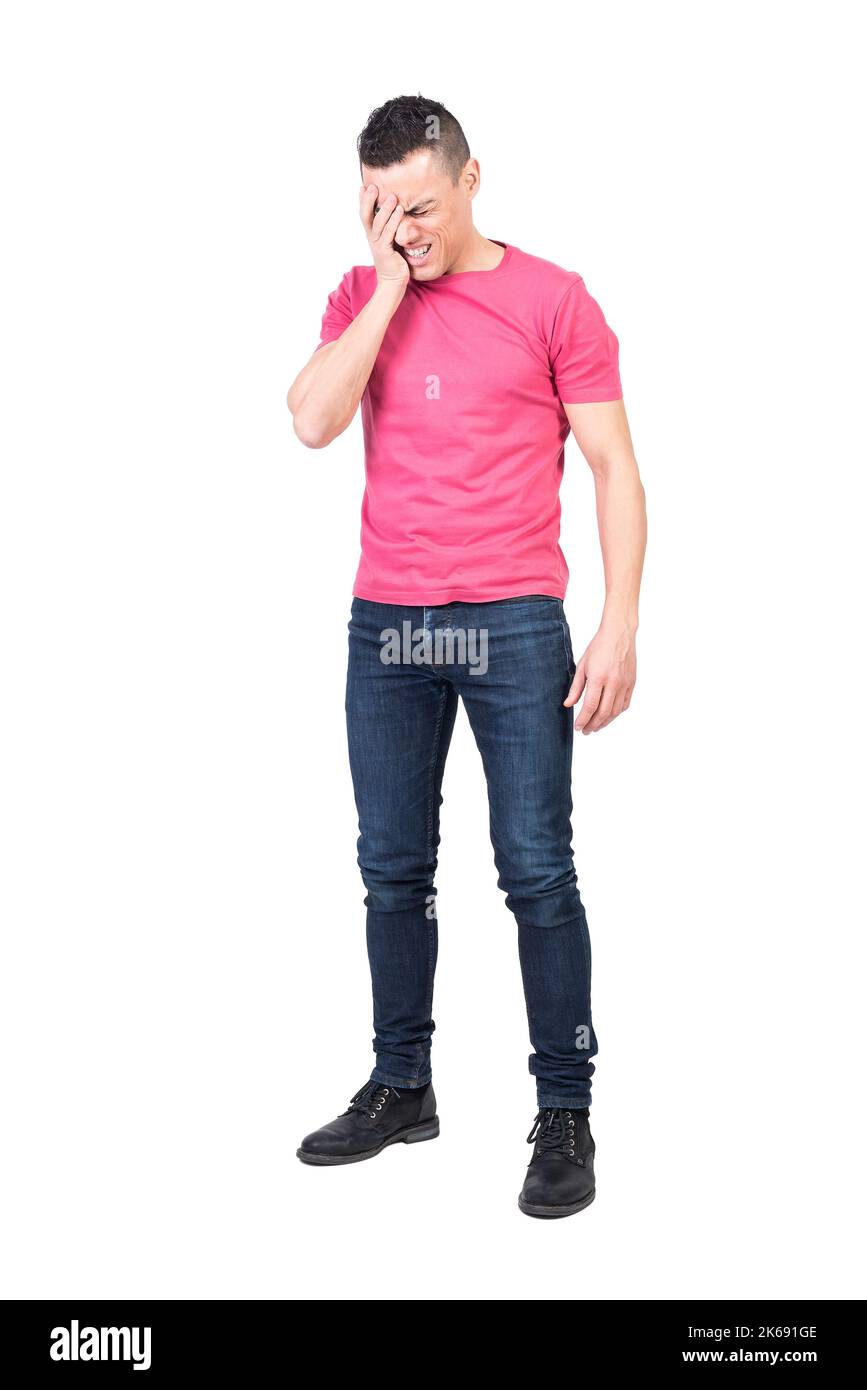 Man suffering from heavy headache. White background Stock Photo Alamy