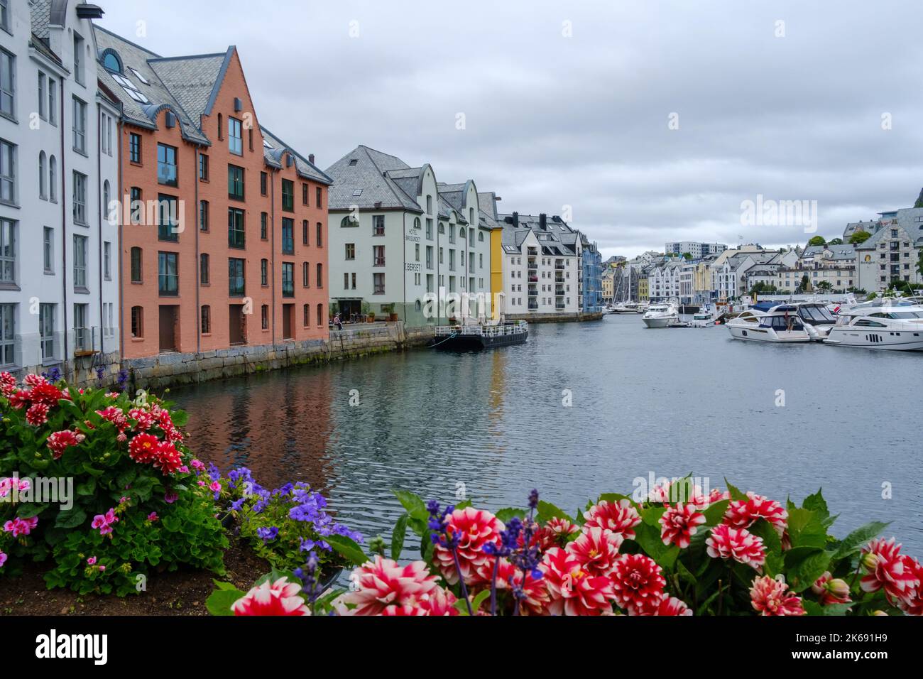 Alesund, Norway, Sunnmøre county of Møre og Romsdal, 20 08 2020. View of art nouveau building in