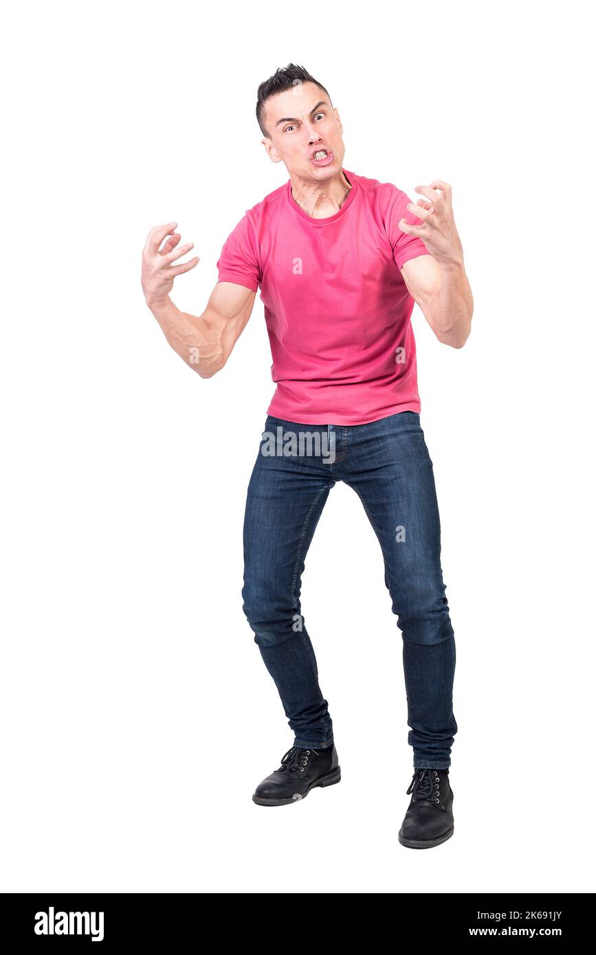 Furious man shouting and gesturing in studio Stock Photo