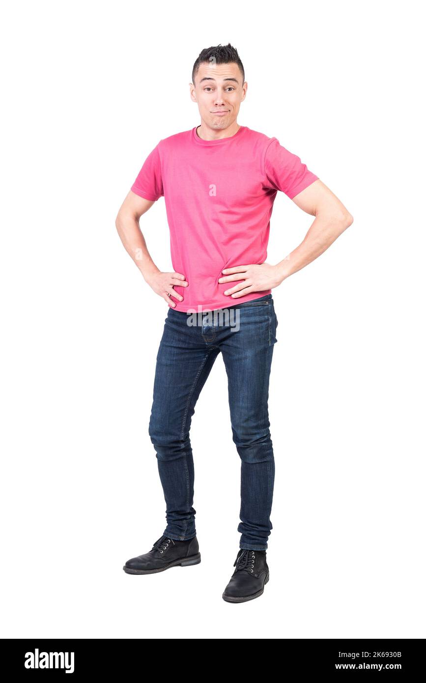 Confident man smirking in studio. White background Stock Photo