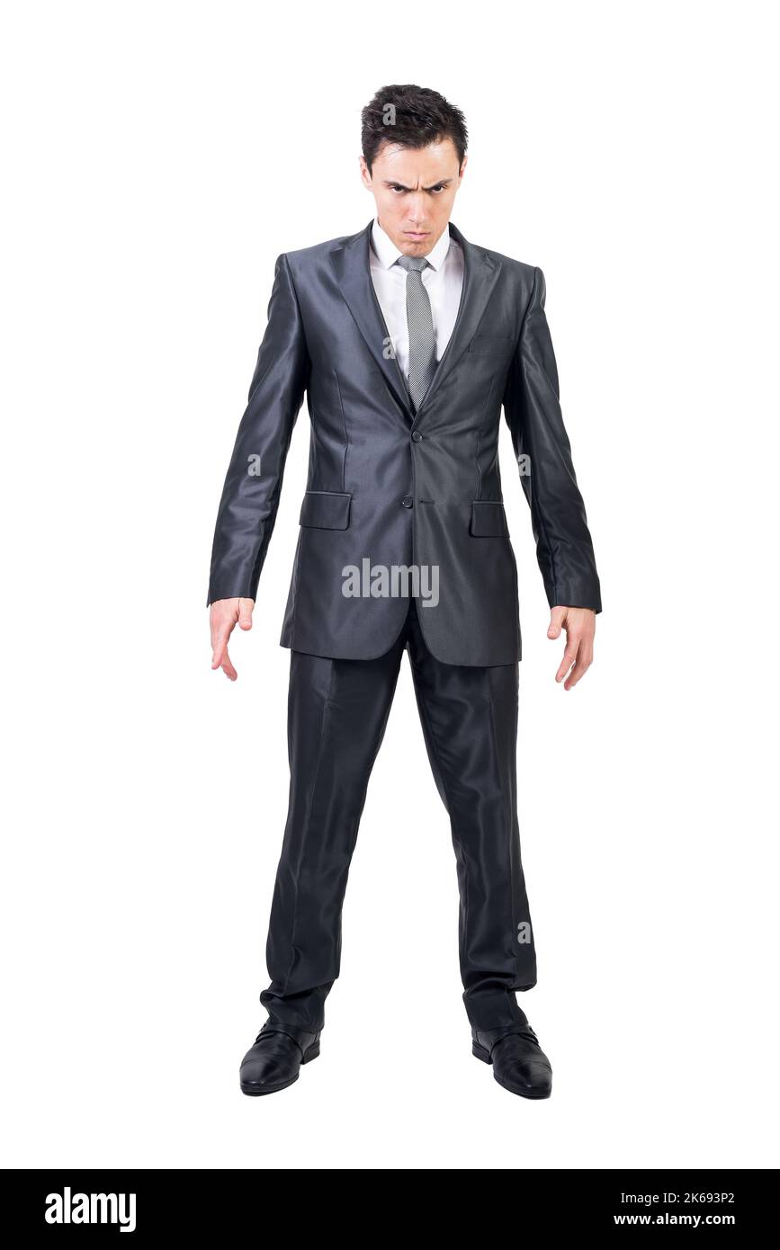 Serious man in elegant suit. White background. Stock Photo