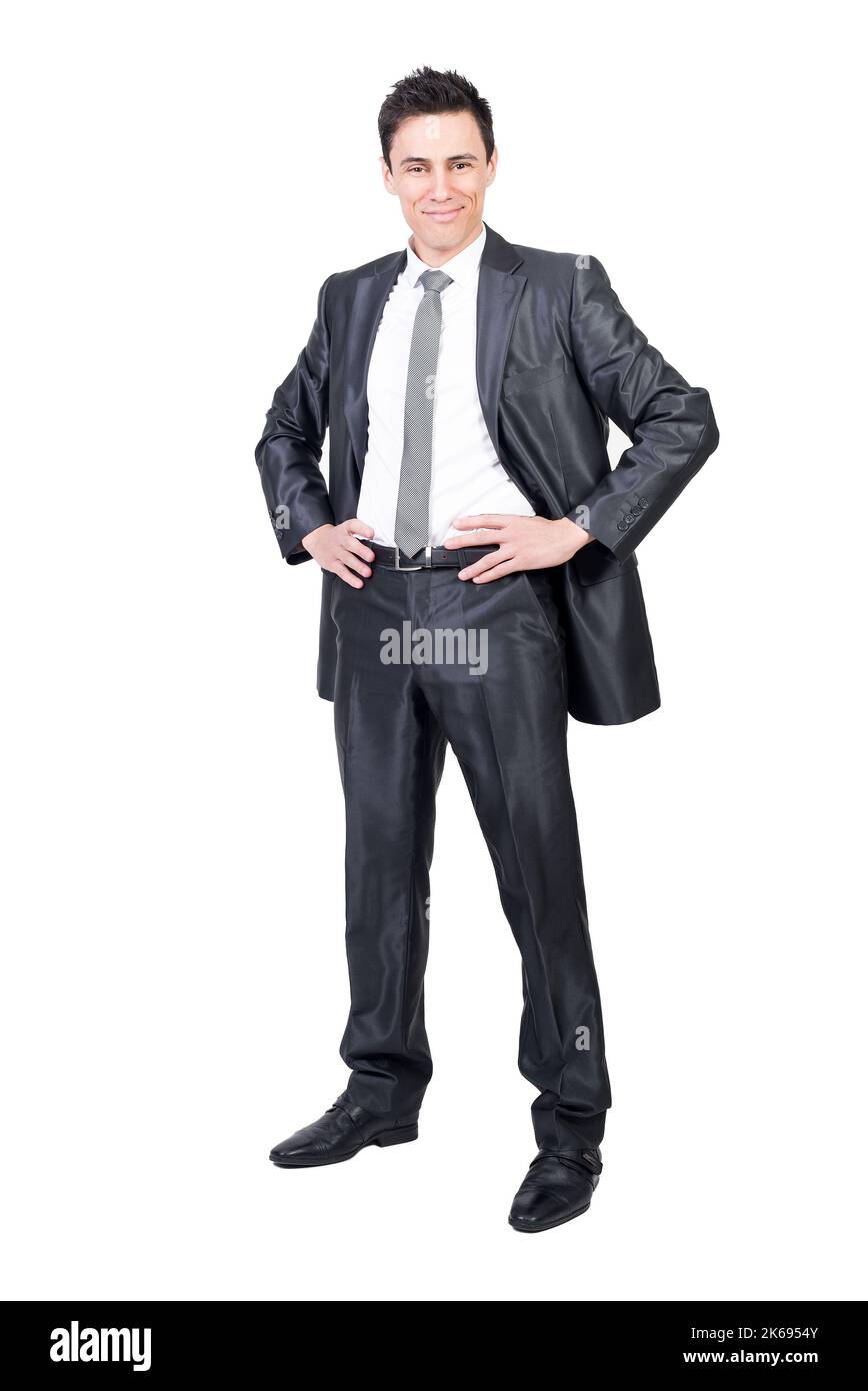 Smiling man in elegant suit. White background. Stock Photo