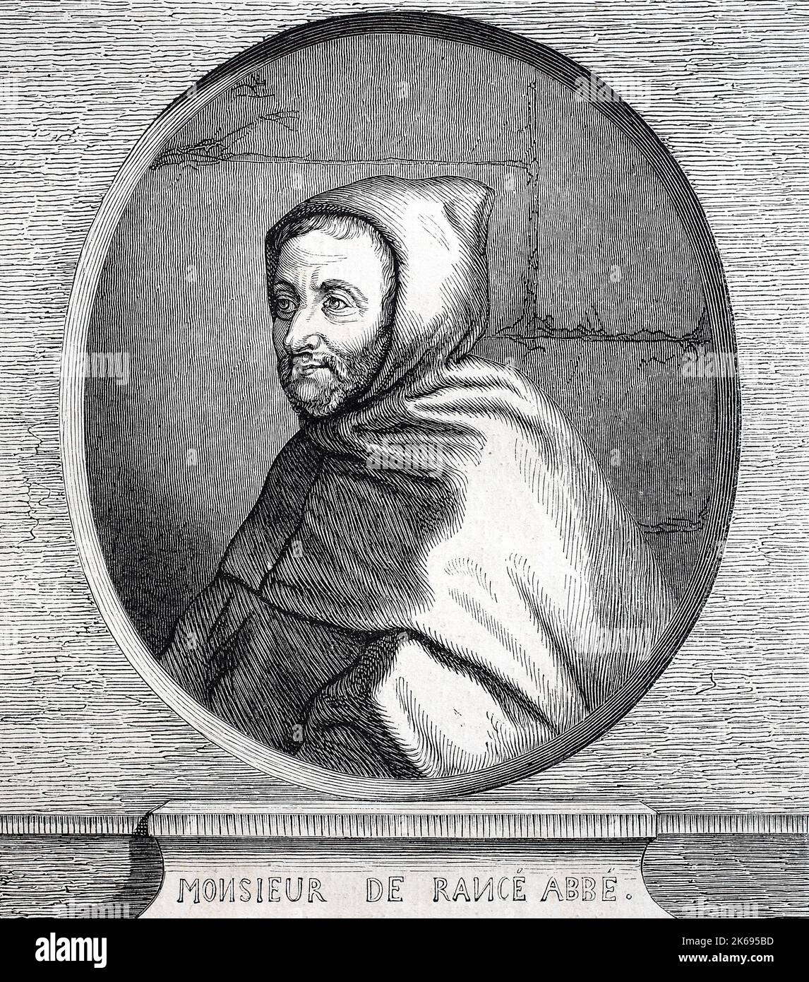 Digital improved reproduction, Armand Jean le Bouthillier de Rance, born 1626, died 1700, abbot and founder of the Trappist Cistercians, original woodprint from th 19th century Stock Photo