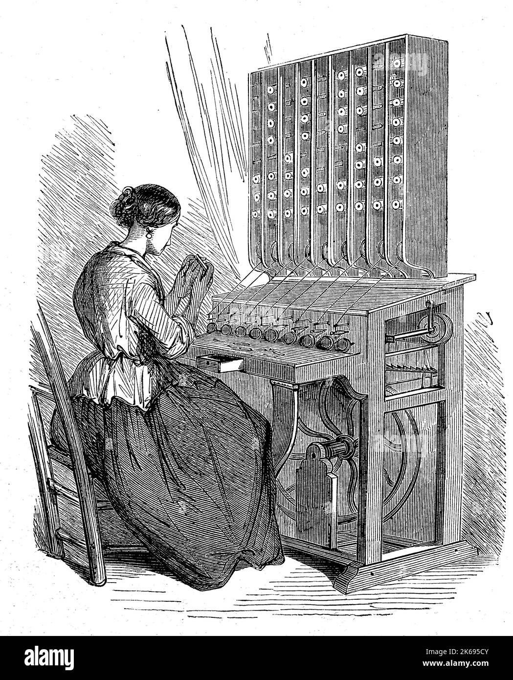 Digital improved reproduction, production of silks, Cannetiere, original woodprint from th 19th century Stock Photo