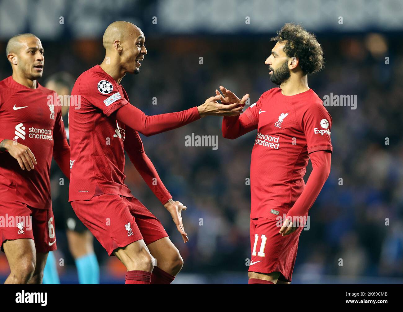 Liverpool's Mohamed Salah celebrates scoring their side's fifth goal of ...