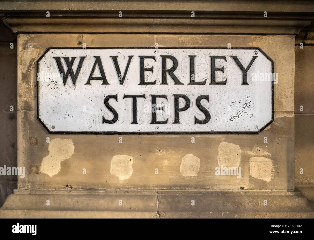 Sign at the top of the Waverley Steps, Princes Street, Edinburgh, Scotland, UK Stock Photo