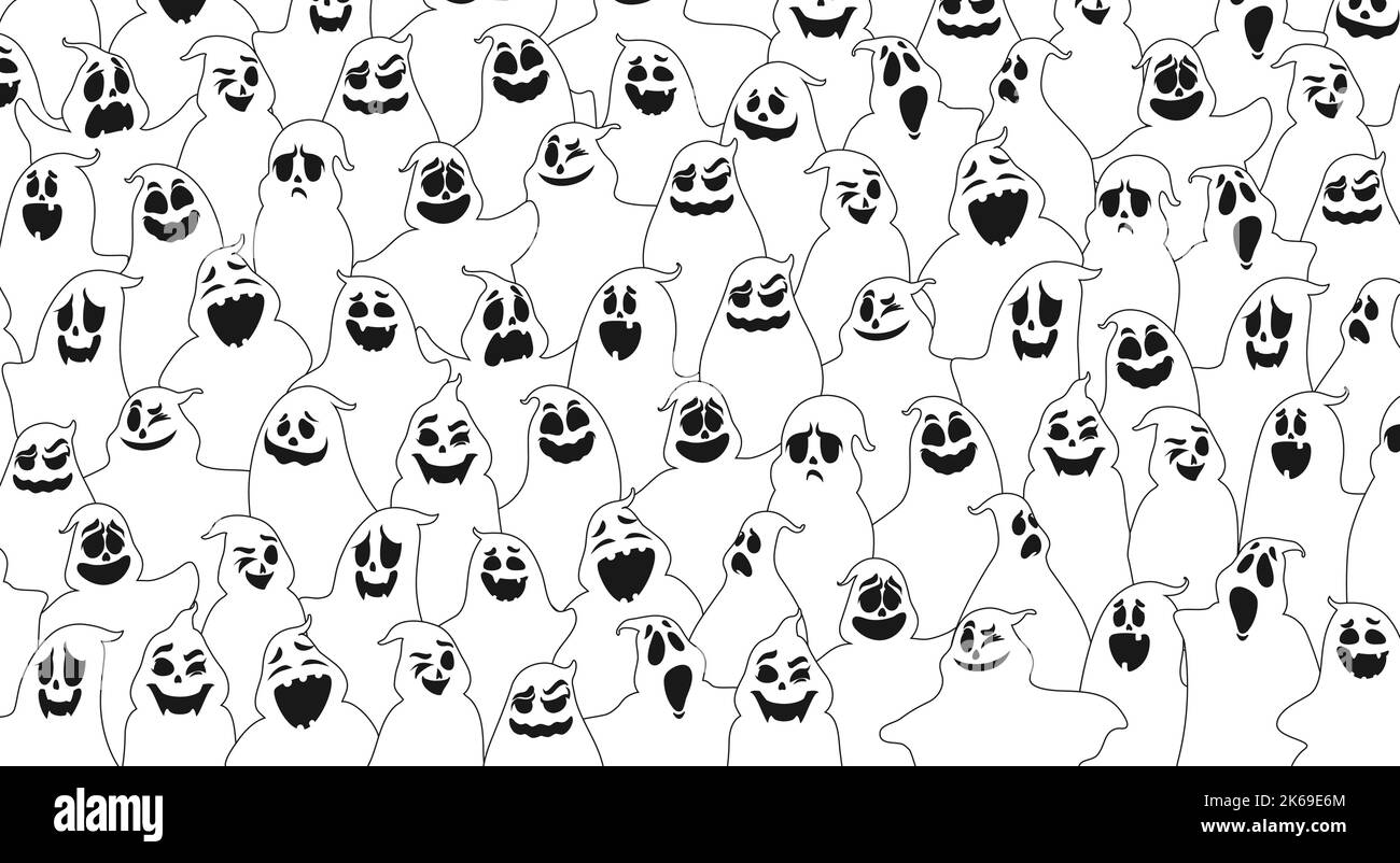 Cartoon halloween ghosts pattern. White vector background with creepy ...