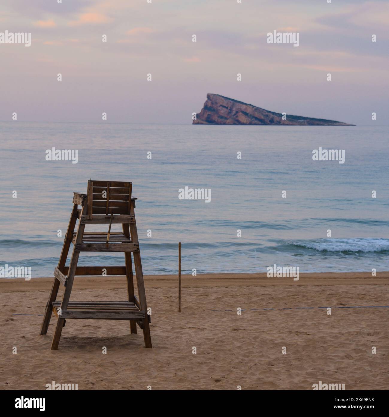 Early morning views of Benidorm Rock (Peacock Island) from Benidorm