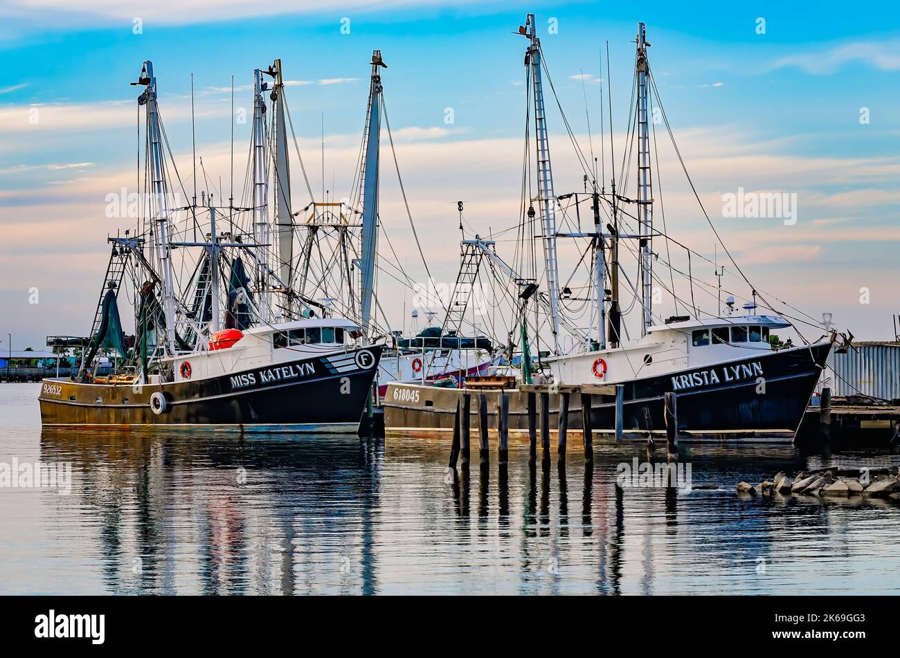 Shrimp boats are docked along the Pascagoula River, Oct. 4, 2022, in