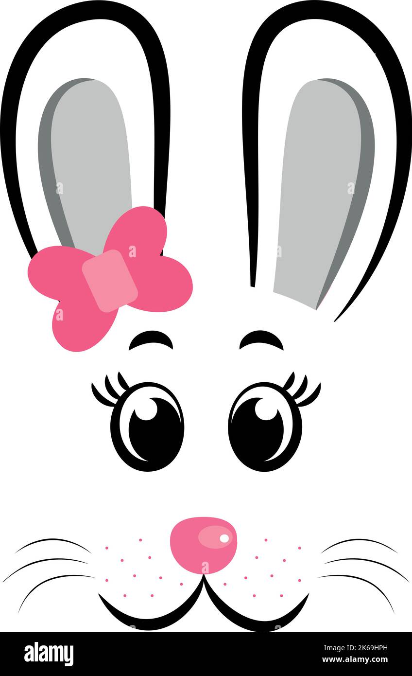 Kawaii Bunny face with pink bow.Rabbit symbol of 20233 year.Vector