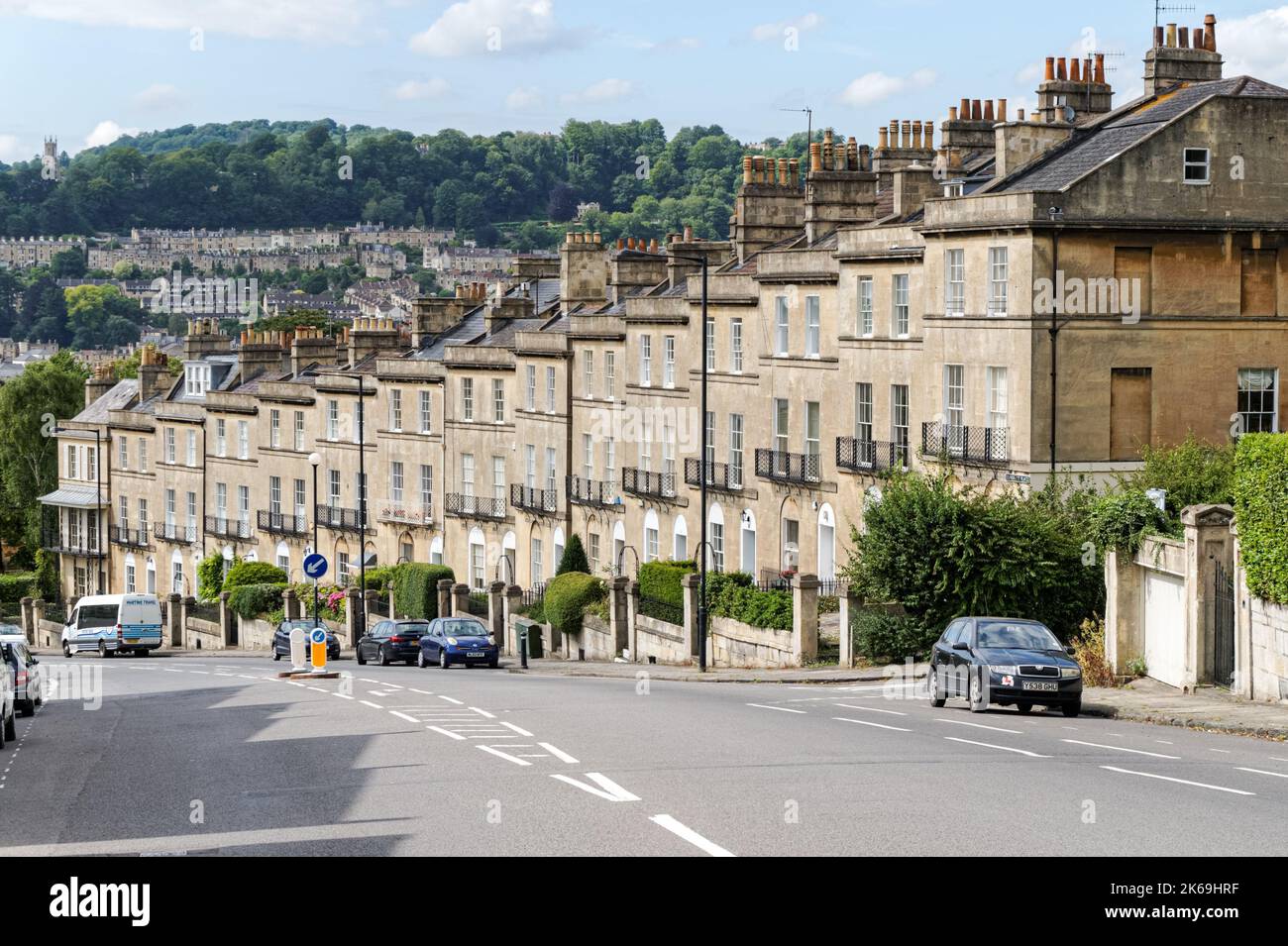 terraced houses on Bathwick Hill in Bath, Somerset England