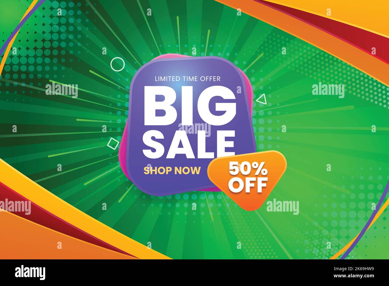 Big Sale Shopping Poster or banner with Flash icon and 3D text on green background. Best offer banner template design for social media and website. Stock Vector