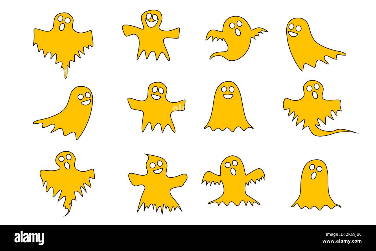 Halloween, Halloween party, ghosts, good ghosts, white color and neutral background. Stock Photo