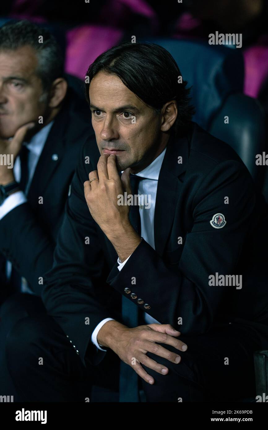 Barcelona, Spain, 12, October, 2022.  Spain-Football-Champions League FC Barcelona v Inter Milan. Simone Inzaghi head coach of Inter de Milano.  Credit: Joan G/Alamy Live News Stock Photo