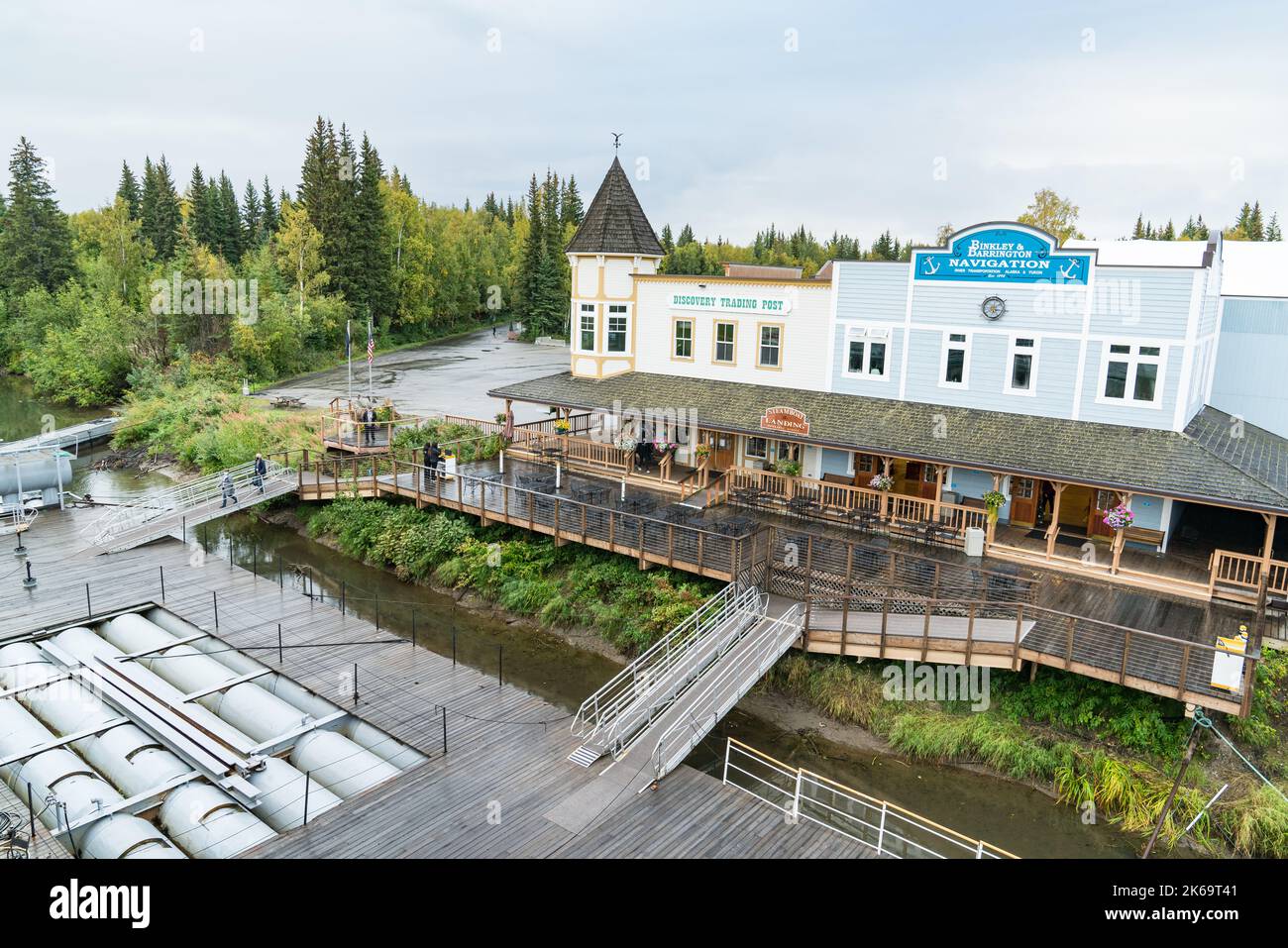 Fairbanks, Alaska - August 27, 2022: Steamboat Landing in Fairbanks, Alaska is home to Riverboat Discovery III.  The landing is owned by the Binkley f Stock Photo