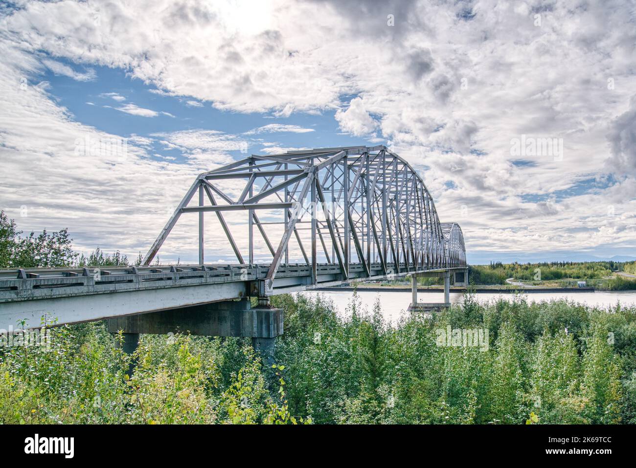 Shirley Demientieff Memorial Bridge over the Tanana River near Nenana, Alaska Stock Photo