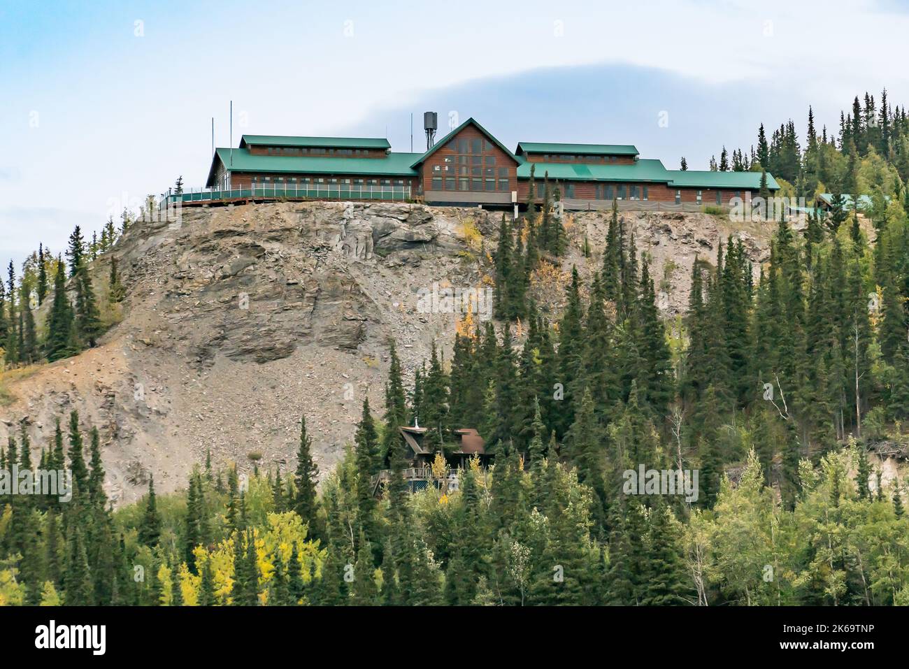 Denali Village, Alaska - August 31, 2022: The Grande Denali Lodge perched on the hillside of the Nenana River has some of the best views of the valley Stock Photo