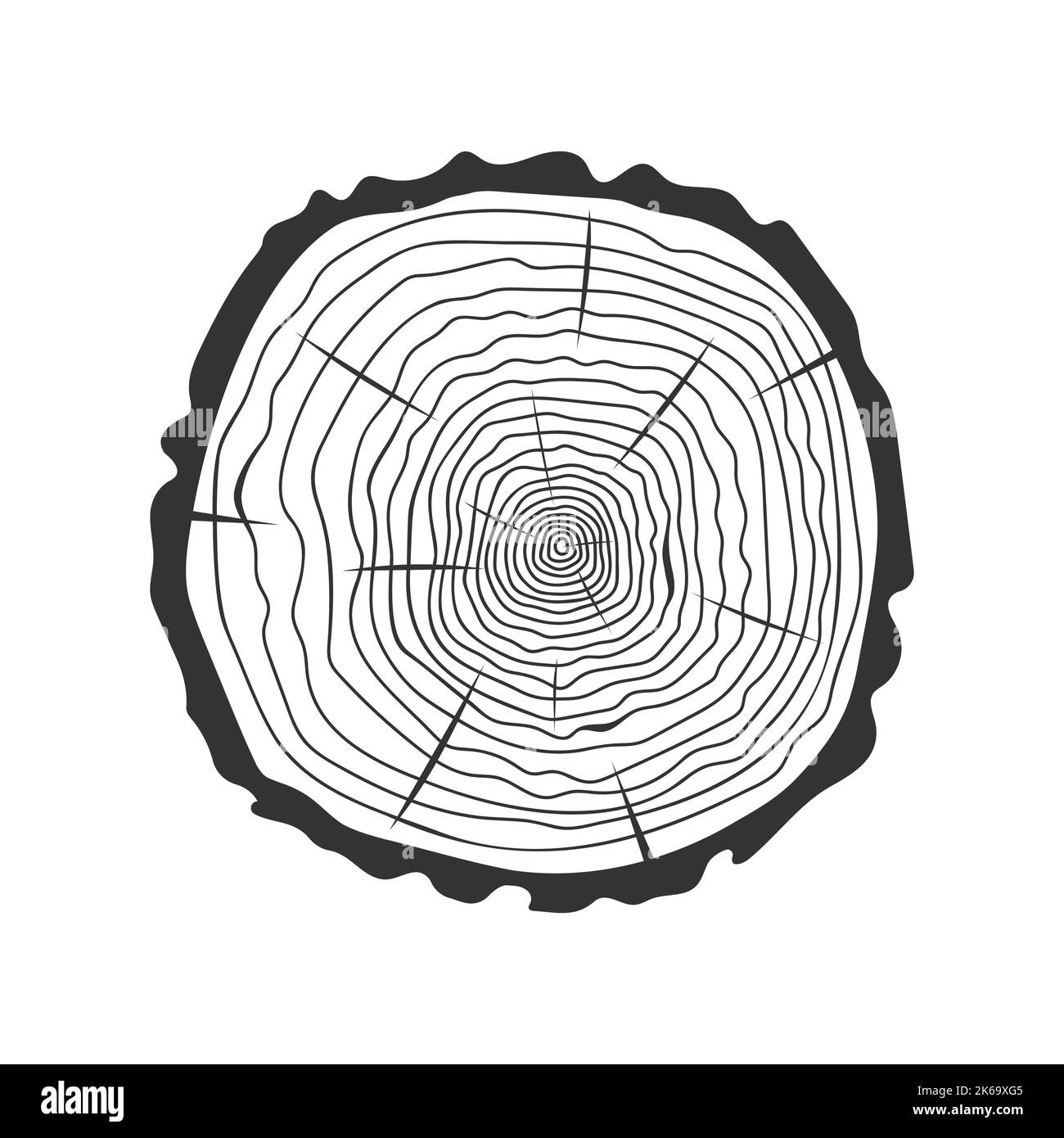 Tree rings stamp. Trunk cross section wooden doodle texture isolated on