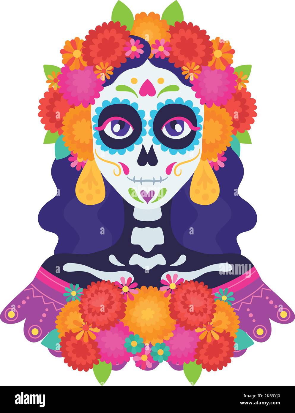 Isolated Cute Female Mexican Skeleton Character Vector Stock Vector Isolated Cute Female Mexican Skeleton Character Vector 2K69YJ0