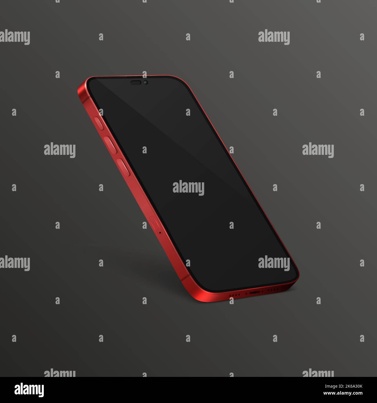 Vector 3d Realistic Red Modern Smartphone Design Template with Black