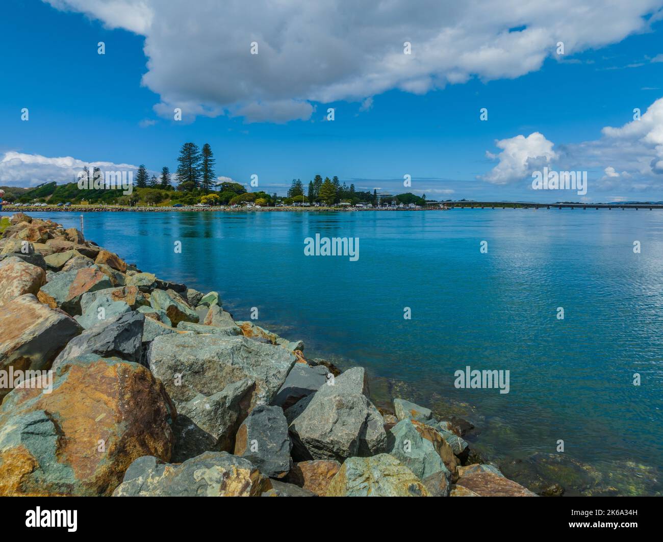 The Coolongolook River at Forster-Tuncurry with cumulus clouds in the sky on the Barrington Coast, NSW, Australia Stock Photo