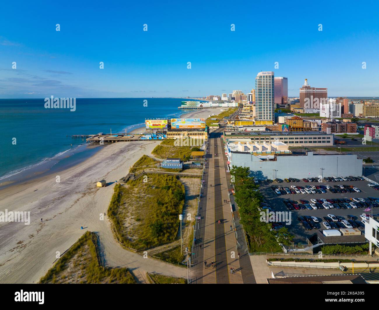Atlantic City aerial view including Atlantic Palace, Claridge Hotel and Ballys at Boardwalk in Atlantic City, New Jersey NJ, USA. Stock Photo