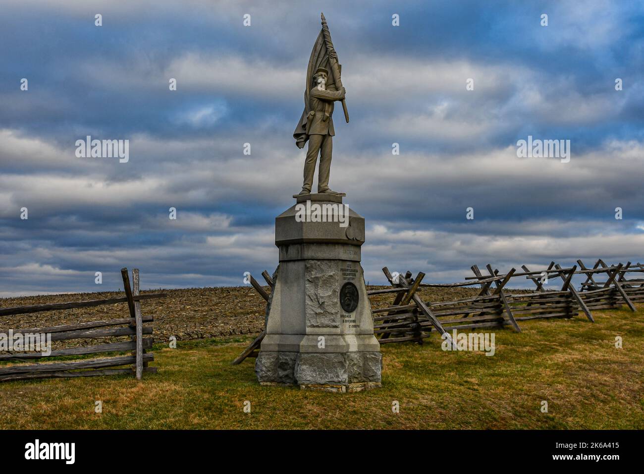 Monument Along Bloody Lane, Antietam National Battlefield, Maryland USA, Sharpsburg, Maryland Stock Photo