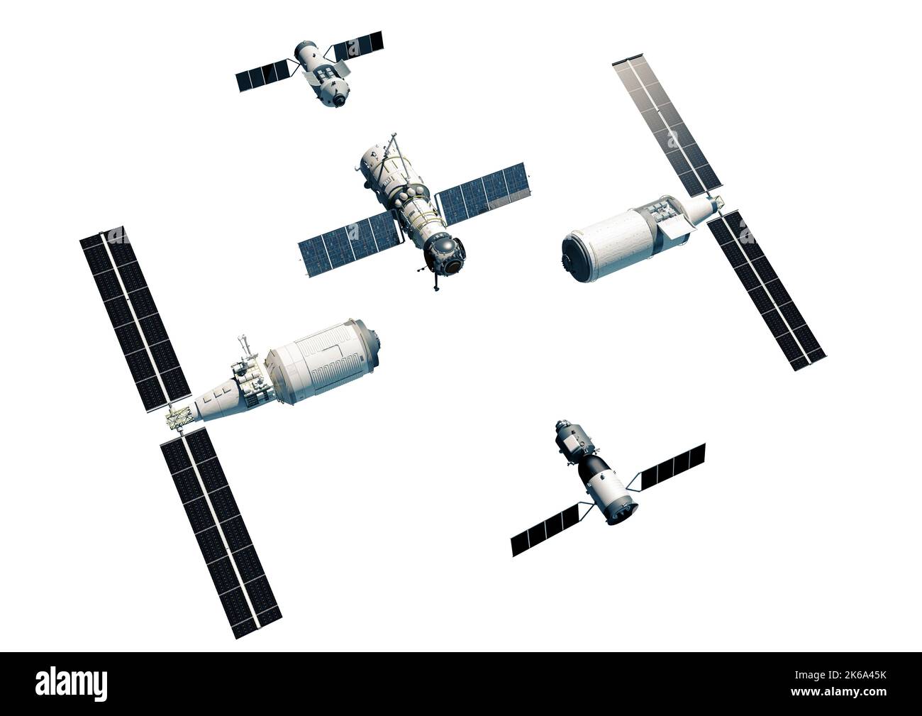Chinese Space Station Tiangong 2022, exploded view. Stock Photo