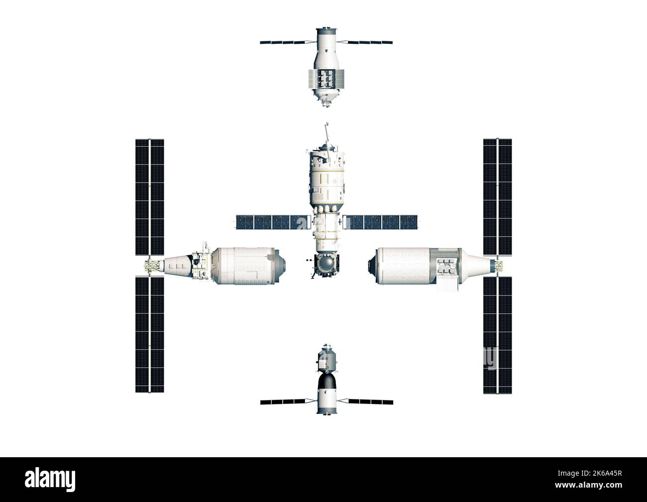 Chinese Space Station Tiangong 2022, exploded view. Stock Photo