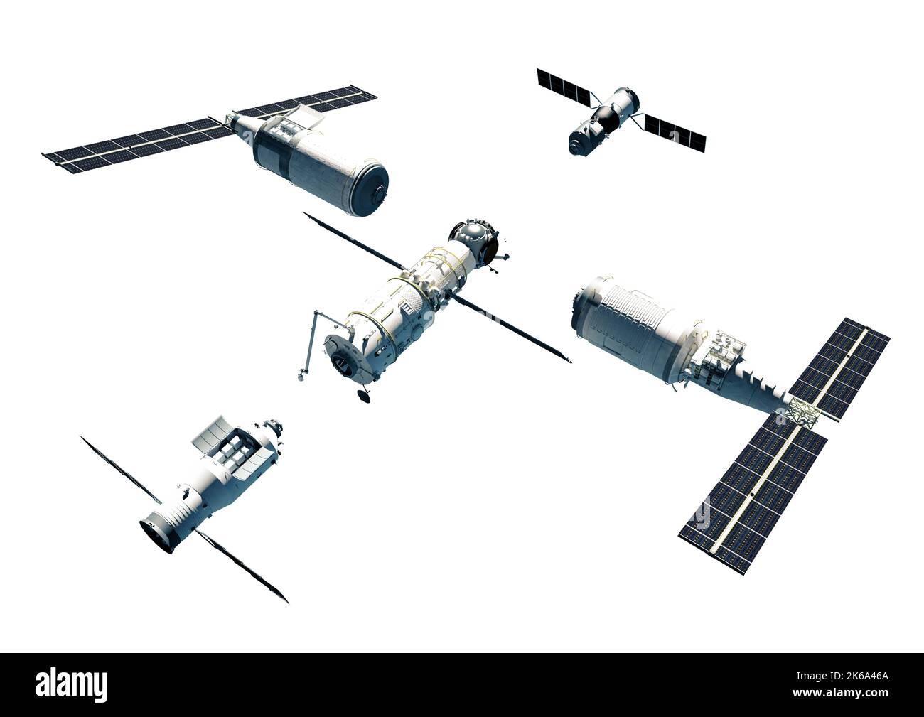 Chinese Space Station Tiangong 2022, exploded view. Stock Photo