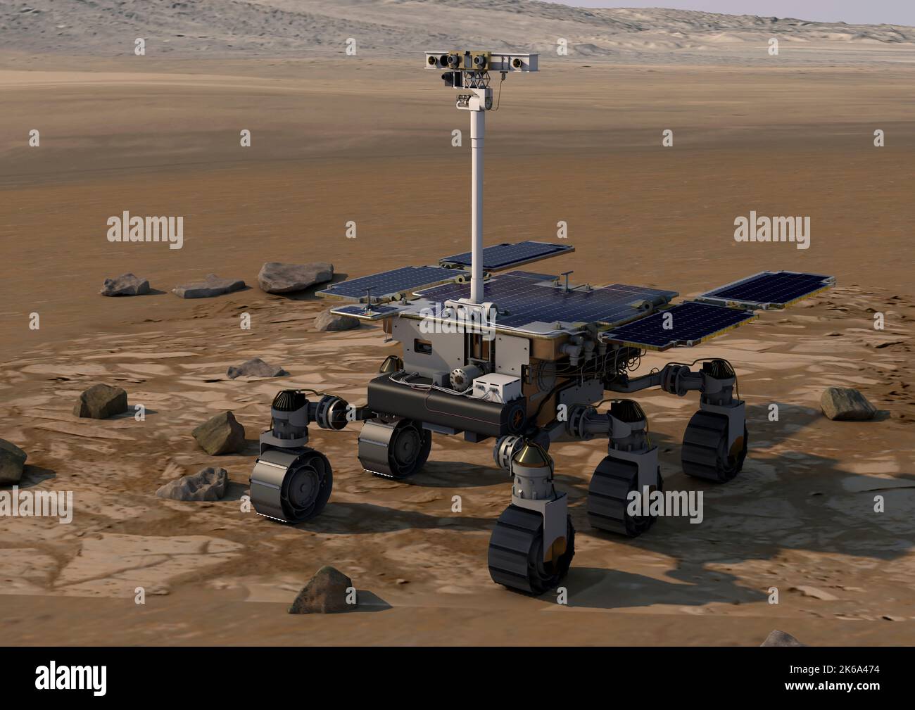 Artist's concept of the Rosalind Franklin ExoMars rover on a Mars landscape. Stock Photo