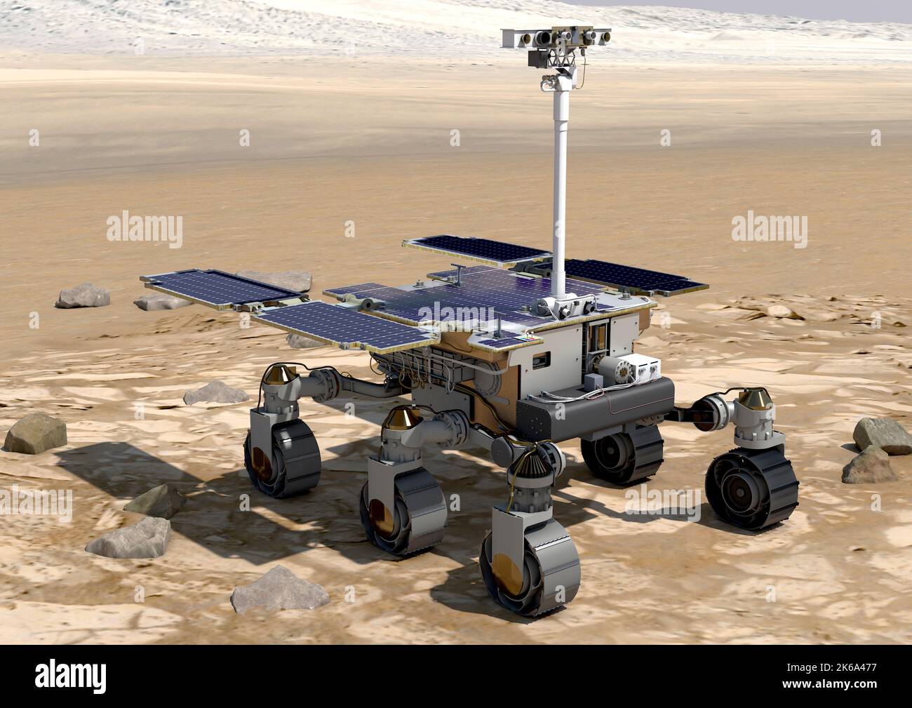 Artist's concept of the Rosalind Franklin ExoMars rover on a Mars landscape. Stock Photo