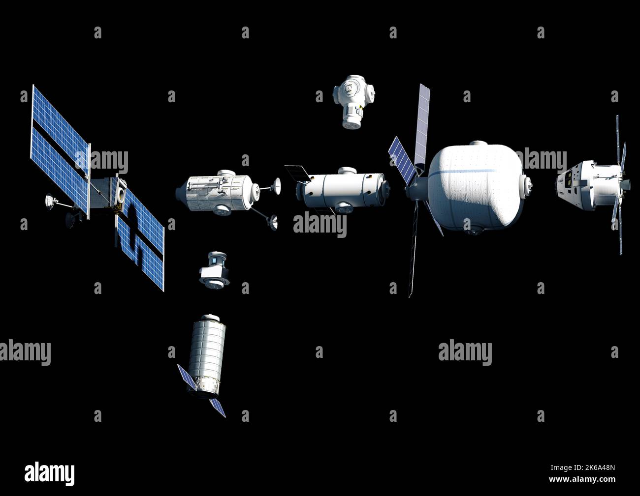 Lunar Gateway space station concept, exploded view. Stock Photo