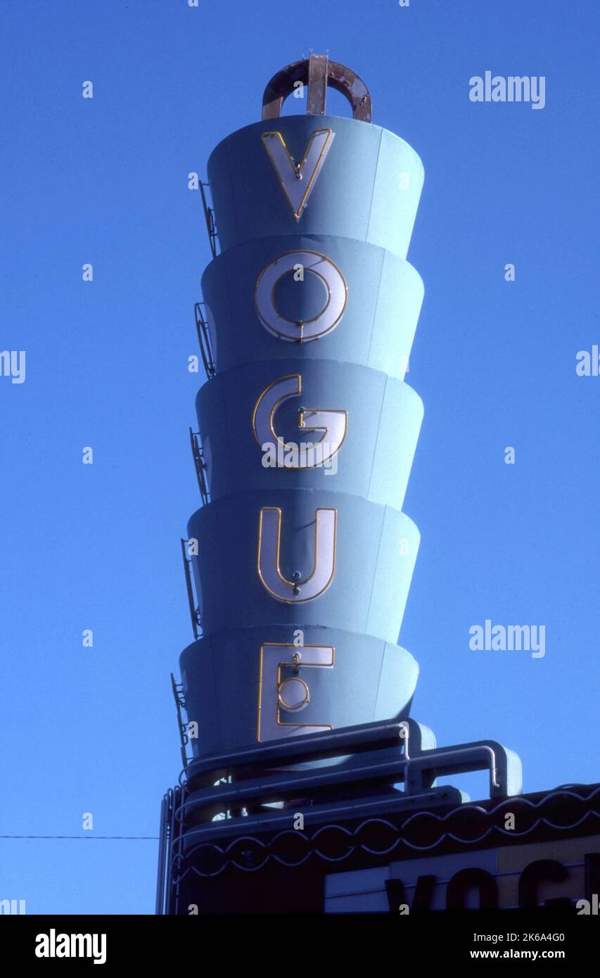 Vogue theater vintage art deco sign, Oxnard, CA Stock Photo