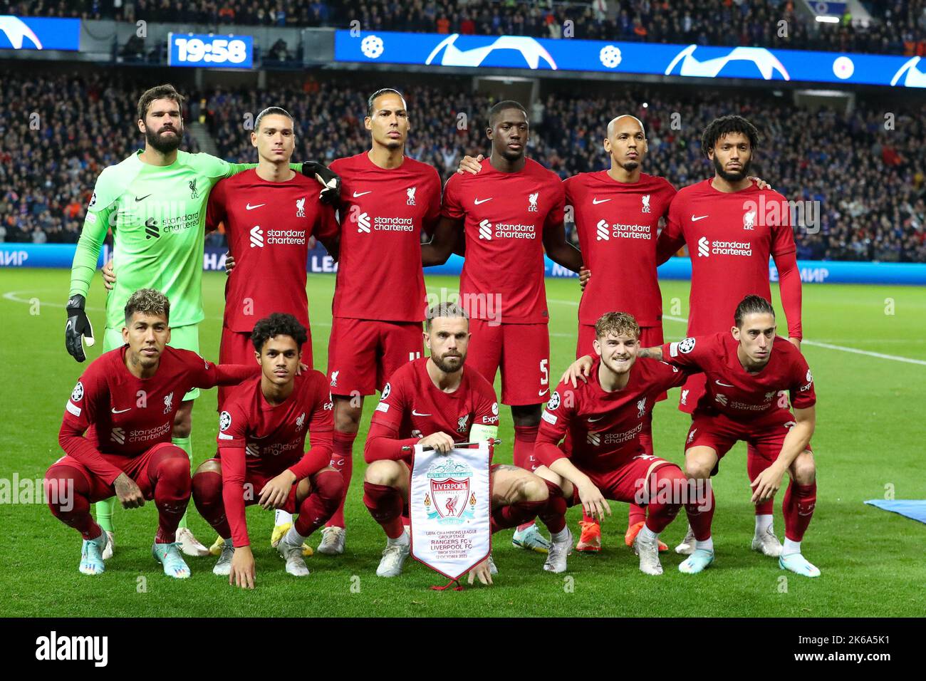 Glasgow, UK. 12th Oct, 2022. In the second game of the group stages of the Champions League, between these two teams Rangers FC play Liverpool FC at Ibrox, Rangers home stadium in Glasgow. The first game between these two teams in the Champions League, Liverpool won 2 - 0. Credit: Findlay/Alamy Live News Stock Photo