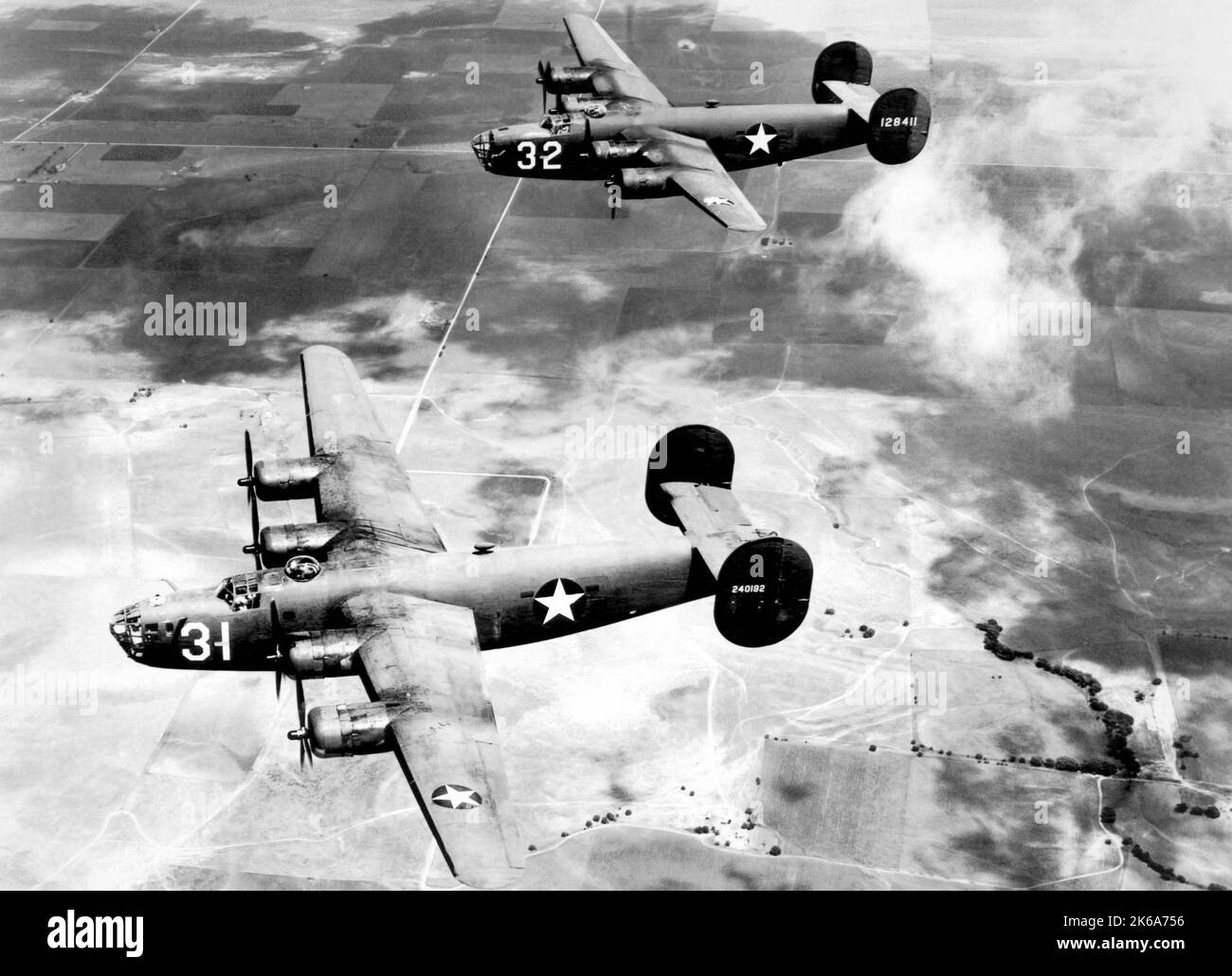 B-24 heavy bombers conducting operations during World War II. Stock Photo